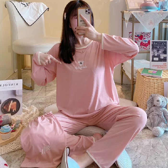 2021 Spring Summer New Nightwear Women's Pajamas Sets Long Sleeve Japanese Household Suit Sleep Wear Thin Sleepwear Round Neck