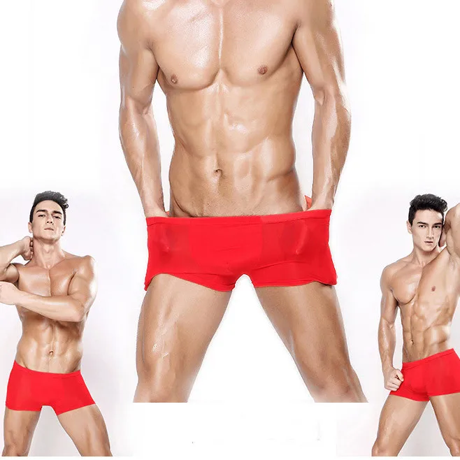 

Men's Underwear Seamless Ice Silk Solid Underwear Breathable Boxer Shorts Men's Sexy 3D Solid Color Shorts New Style Long Boxer