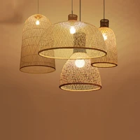 chinese bamboo art led pendant lights wood wicker e27 pendant lamps suspension home indoor dining room kitchen lights luminaire
