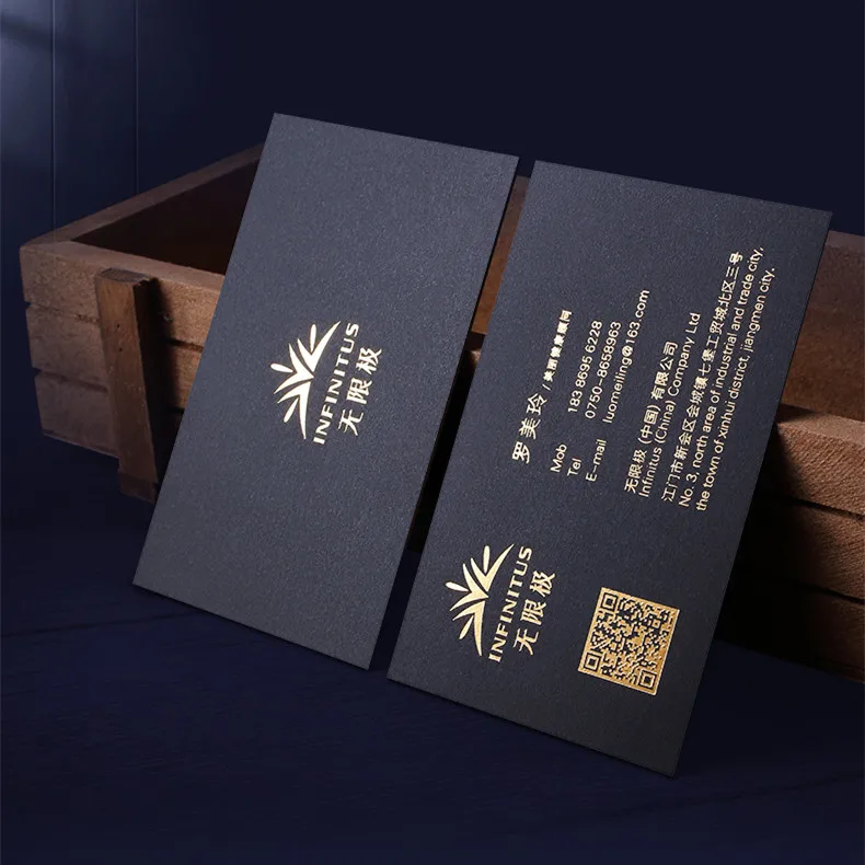 

200pcs Black Business Cards 500gsm Foil on double sided with Blind Impression Name Card Matte Gold Matte Silver