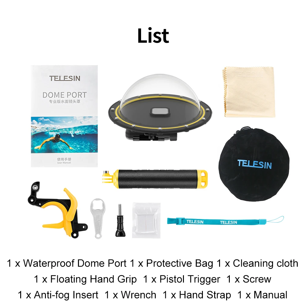 Цена TELESIN 6 ''Dome Port 30M Водонепроницаемый чехол для телефона GoPro Hero 9 8 5 Black 6 7 Trigger Dome Cover Lens Accessories
