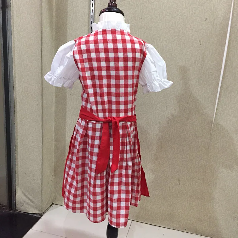 

Child Girls German Oktoberfest Dirndl Maid Costume Peasant Lacing Up Apron Cotton Dress Puff Sleeves Outfit For Kid Girls 3-10T