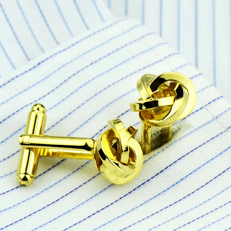 

New Knot Cufflinks for Men Shirt Cufflinks Gold Color Plated Unique Fashion Business Wedding French Cuff Links