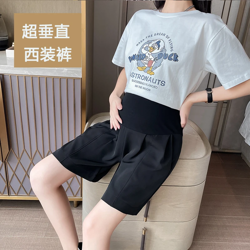 

5518# Summer Casual Thin Maternity Straight Half Pants Wide Leg Loose Half Shorts Clothes for Pregnant Women Pregnancy Clothing
