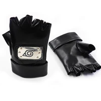 hatake kakashi cosplay gloves anime accessories faux leather metal sheets half finger glove ninja shinobi sign cos props