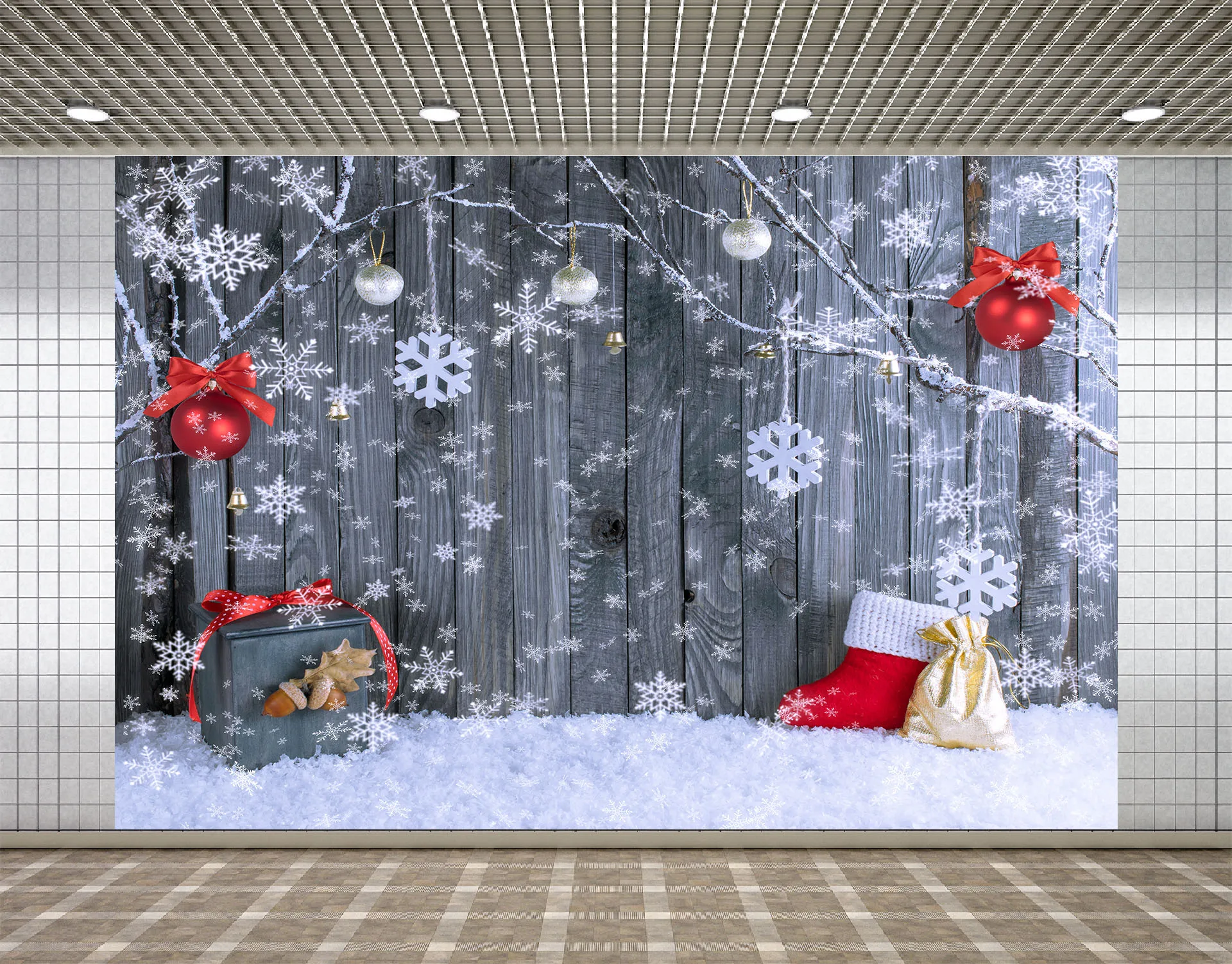 

Lyavshi Wood Snowflake Christmas Photography Backdrop for Xmas Party Decoration Baby Children Portraits Photo Studio Background