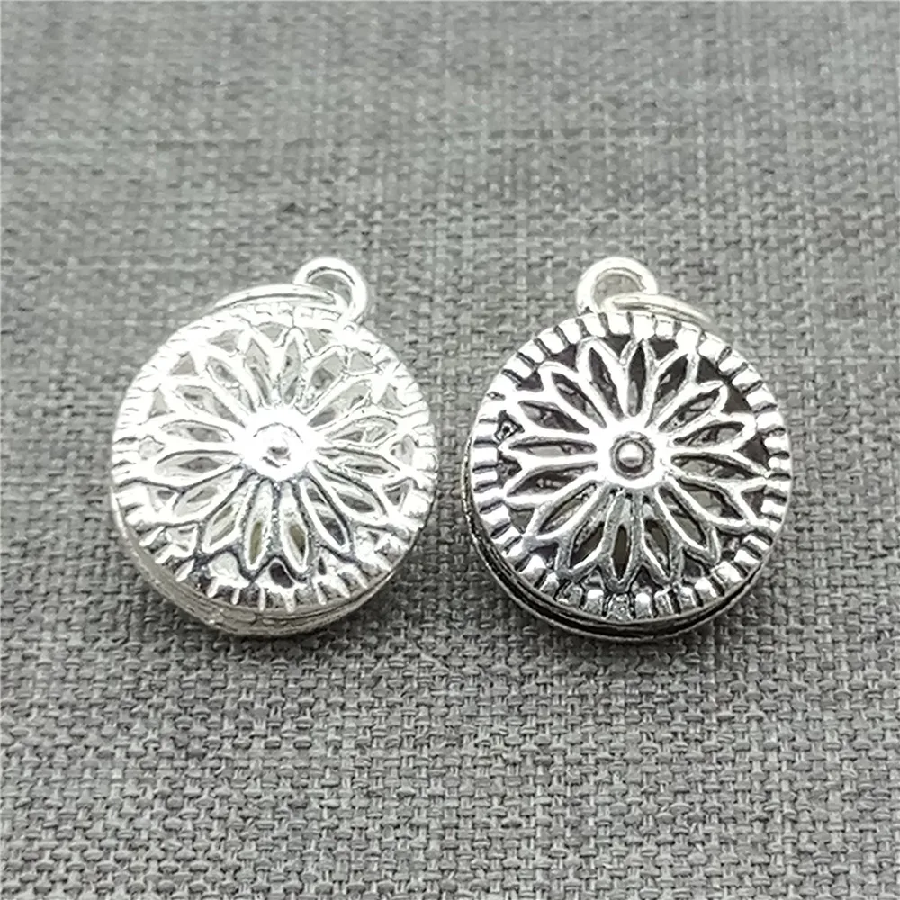 2pcs of 925 Sterling Silver Filigree Life Flower Charms Pendants 2-Sided for Bracelet Necklace