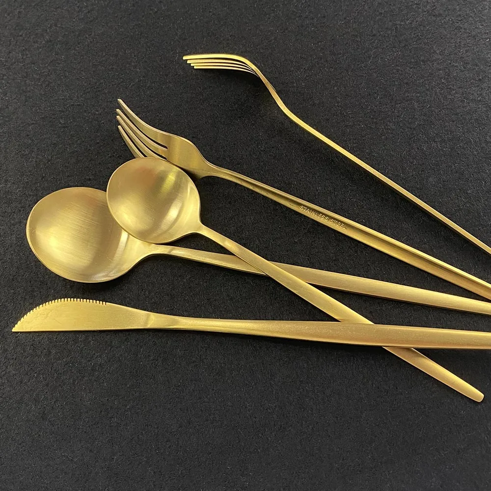 Набор золотых столовых приборов из матовой нержавеющей стали 36 шт.|Наборы