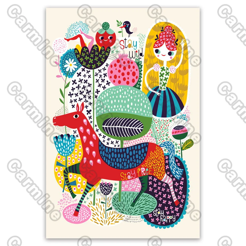 

Poster Cartoon Animal Flowers Litter Girl Canvas Painting Wall Art Home Decoration for Living Room and Bedroom Frameless