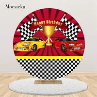 mocsicka happy birthday round backdrop cover racing car flags trophy kid boy birthday party background banner decor studio props