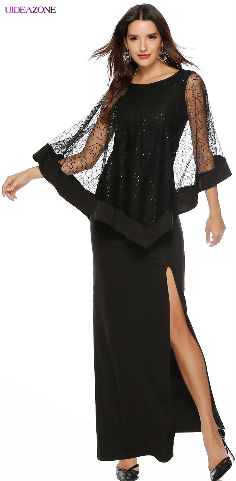 Платье для мероприятий с высоким разрезом тонкое Сетчатое лоскутное облегающее