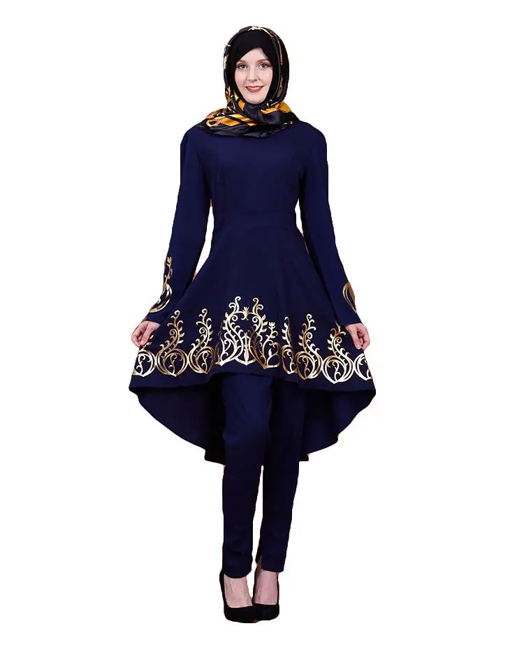 Модная мусульманская женская блузка платье рубашка топ с принтом длинный рукав