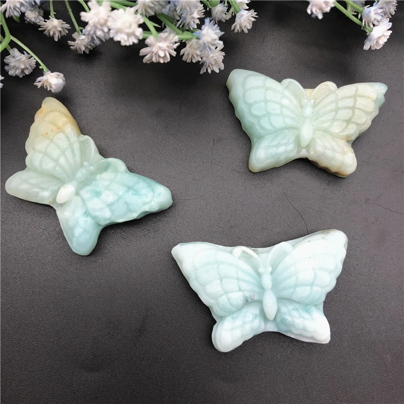 

Beautiful Natural Amazonite Butterfly Sky Blue Hand Carved Polished Crystal Butterfly Shaped Stones Natural Stones and Crystals