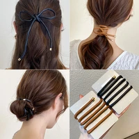 2021 new women vintage ponytail hold leather long hair tie headband sweet hair decorate hairbands fashion hair accessories