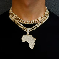 fashion crystal africa map pendant necklace for women mens hip hop accessories jewelry necklace choker cuban link chain gift
