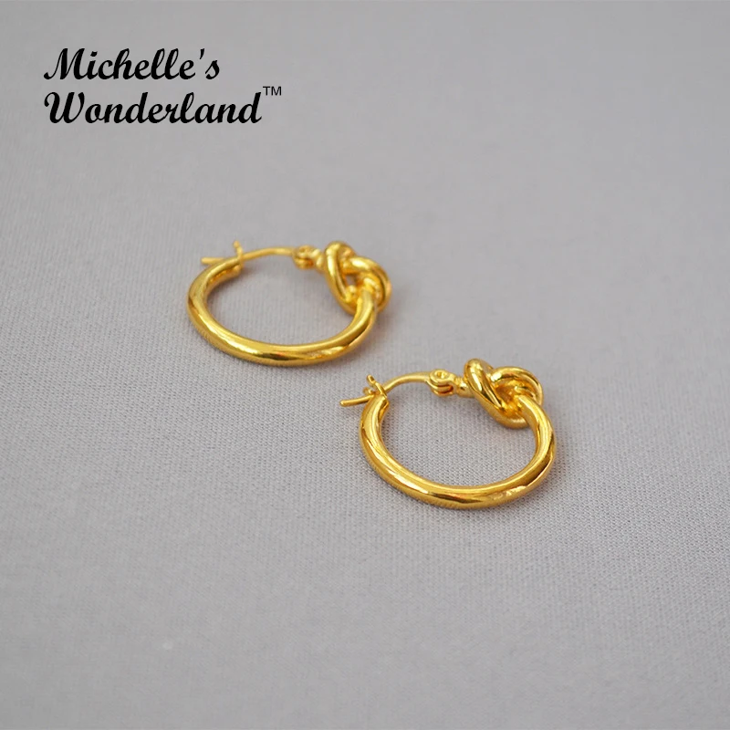 Серьги кольца с узлом золотого/серебряного цвета минимализм Высокое качество