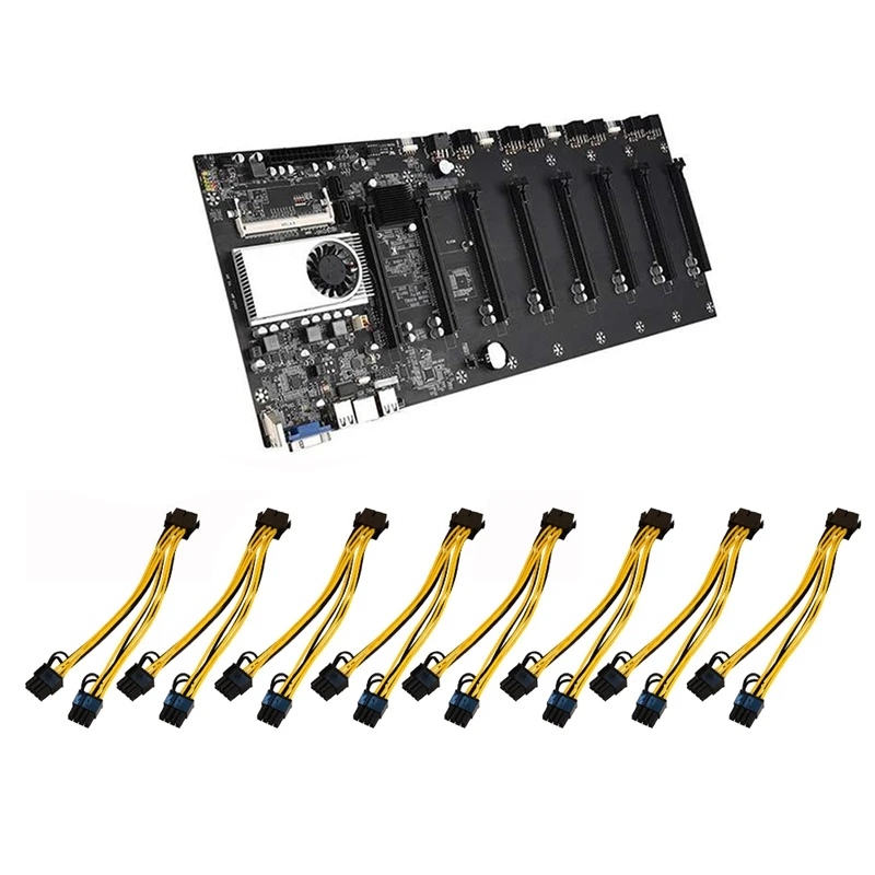 

BTC-37 Mining Machine Motherboard 8-CPU Graphics Card Slot PCI-E 16X DDR3 Memory VGA Interface Support 1333/1600MHz