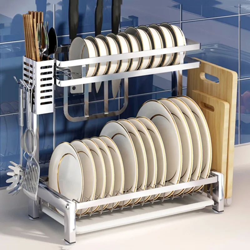 

304 Stainless Steel Kitchen Shelves Hanging Bowl Rack Countertop Drain Bowl Rack Tableware Storage Box Dish Storage Rack