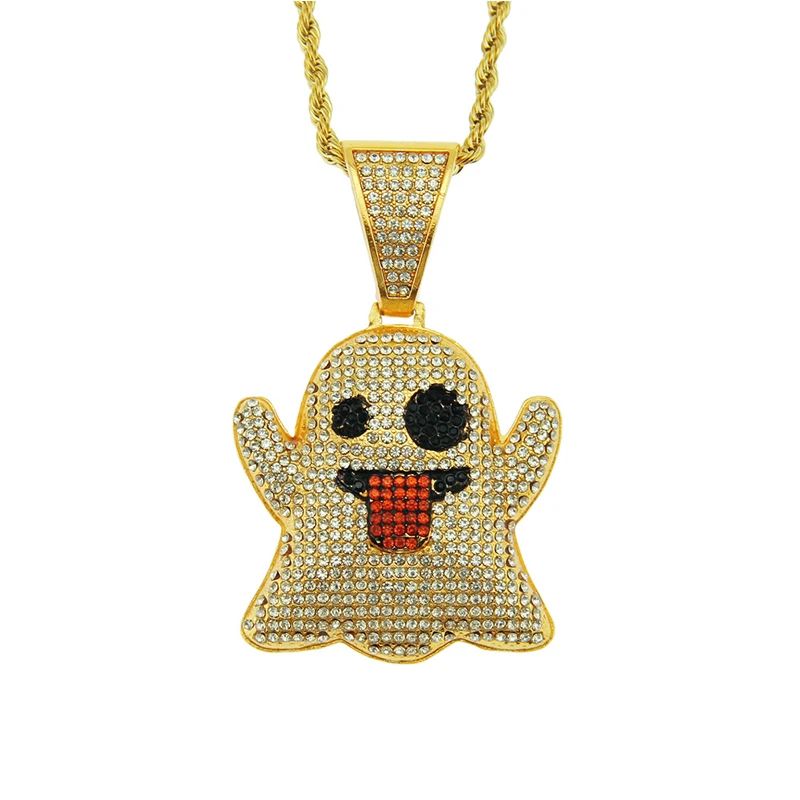 

European and American popular ghost strange expression pendant men and women hip hop set diamond personality trend necklace