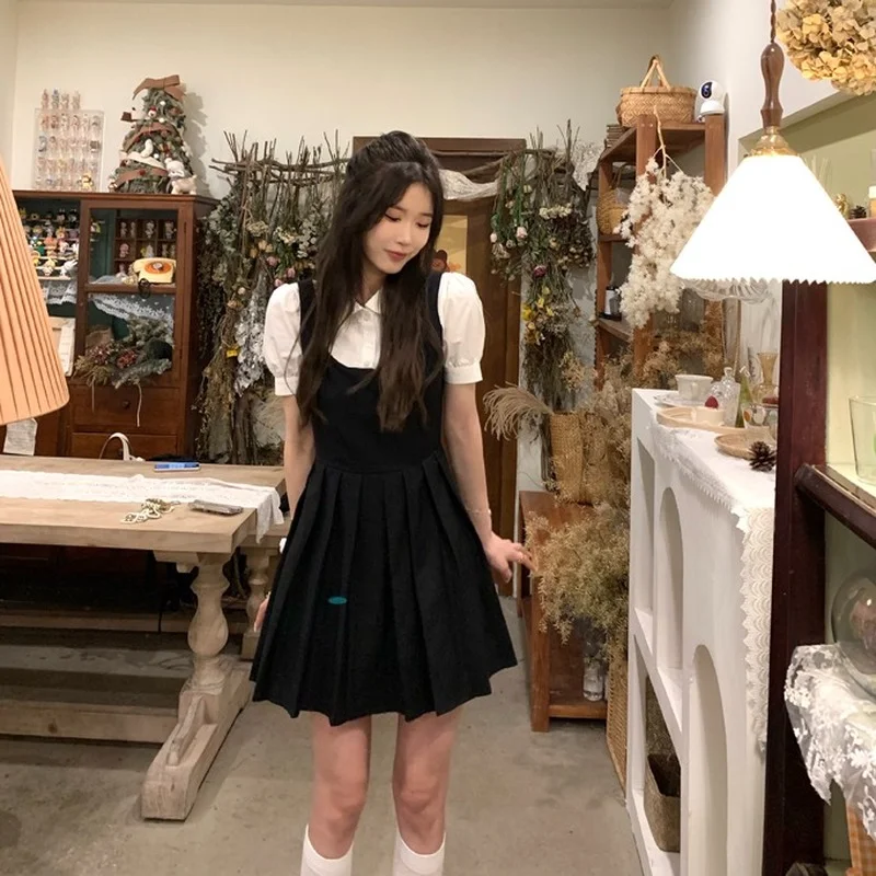 Casual Party Y2k Black Lolita Dress Female High Street 2 Piece Set Korean Style 2021 Summer Cute French Vintage Mini Dress Women