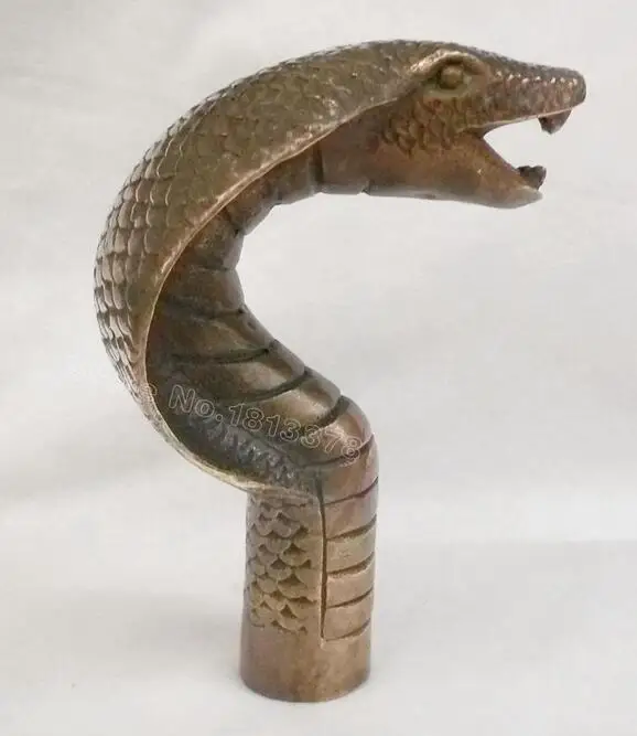 

COPPER STATUE CHINESE OLD BRONZE HAND CARVED COBRA STATUE CANE WALKING STICK HEAD FAST SHIPPING