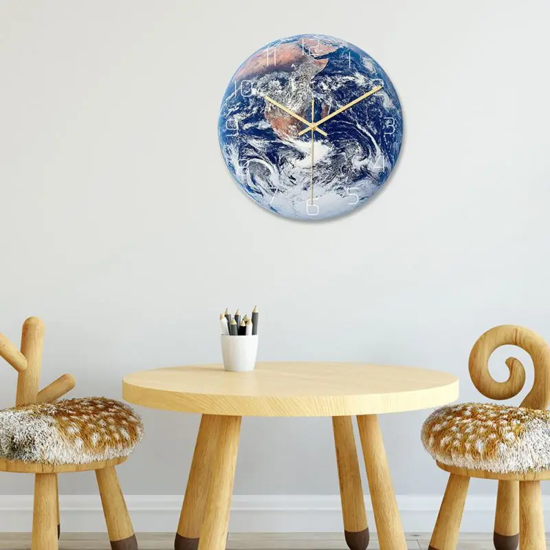 

Wall Decor Clock Living Room Decoration Round Earth Pattern Acrylic Silent Non Ticking 12 Inch Wall Clock New