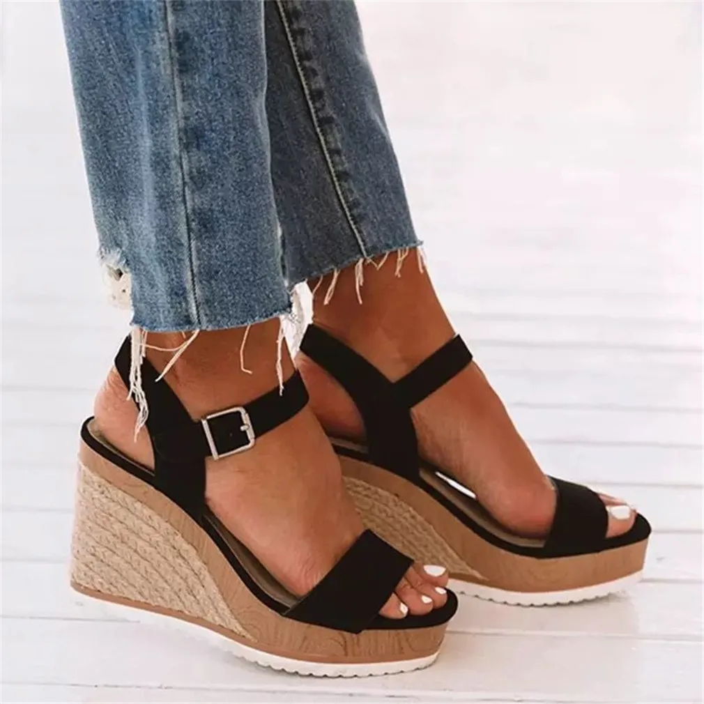 

Women Shoes Platform Sandals Women Peep Toe High Wedges Heel Ankle Buckles Sandalia Hemp Female Shoes