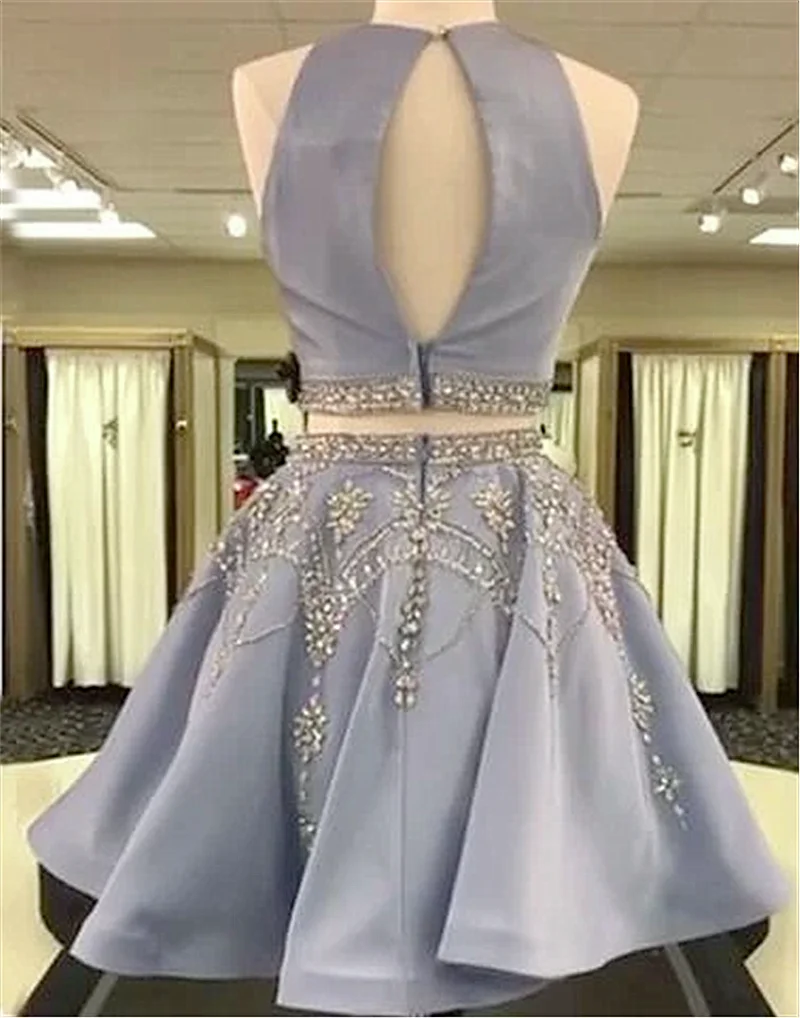 

2020 New Homecoming Dress Two Pieces Beading Sequins Sexy Above Knee Length Keyhole Back Cocktail Graduation Dress