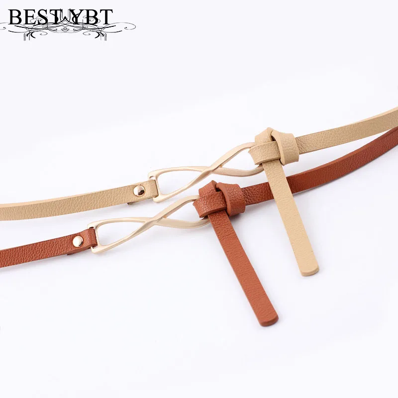 

Best YBT Imitation Leather Women's Belt Alloy Double Knotted Buckle Belt Popular Fashion Thin Individualistic Belts For Jeans