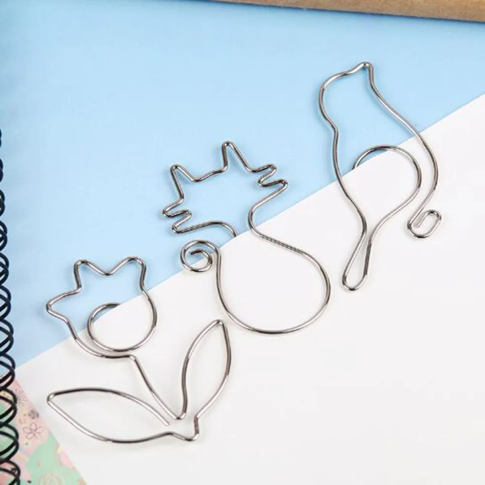 

Cartoon Animal Cat Bird Flowers Shape Paper Clip Metal Bookmark For Books Stationery School Office Supplies