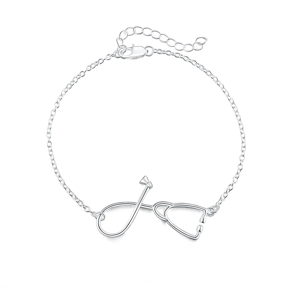 

Beautiful 925 Sterling Silver Bracelets Doctor Stethoscope Lady Chain Fashion Wedding Cute Lady Gift Women Bracelet Jewelry 20cm