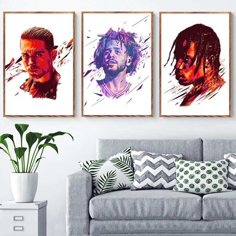 

J Cole Travis Scott Hot Rapper Hip Hop Rap Music Star Art Canvas Painting Poster Wall Home Decor quadro cuadros