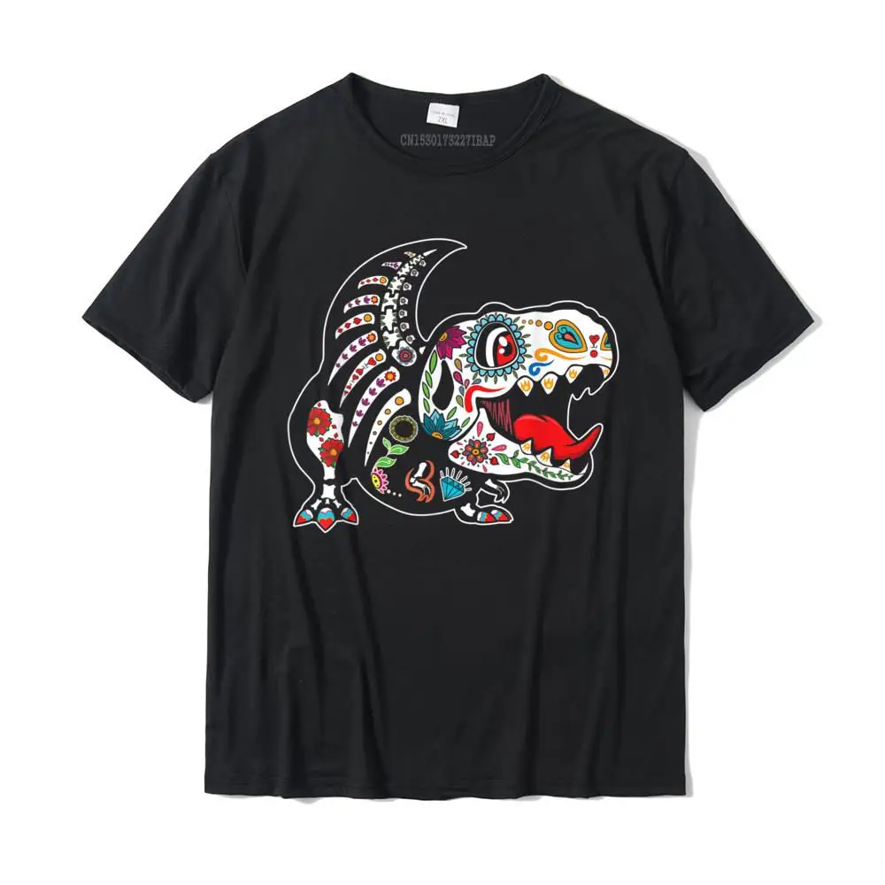 

T rex dia de los muertos day of the dead dinosaur trex skull T-Shirt Normal Tees Cotton Men Tshirts Normal Coupons