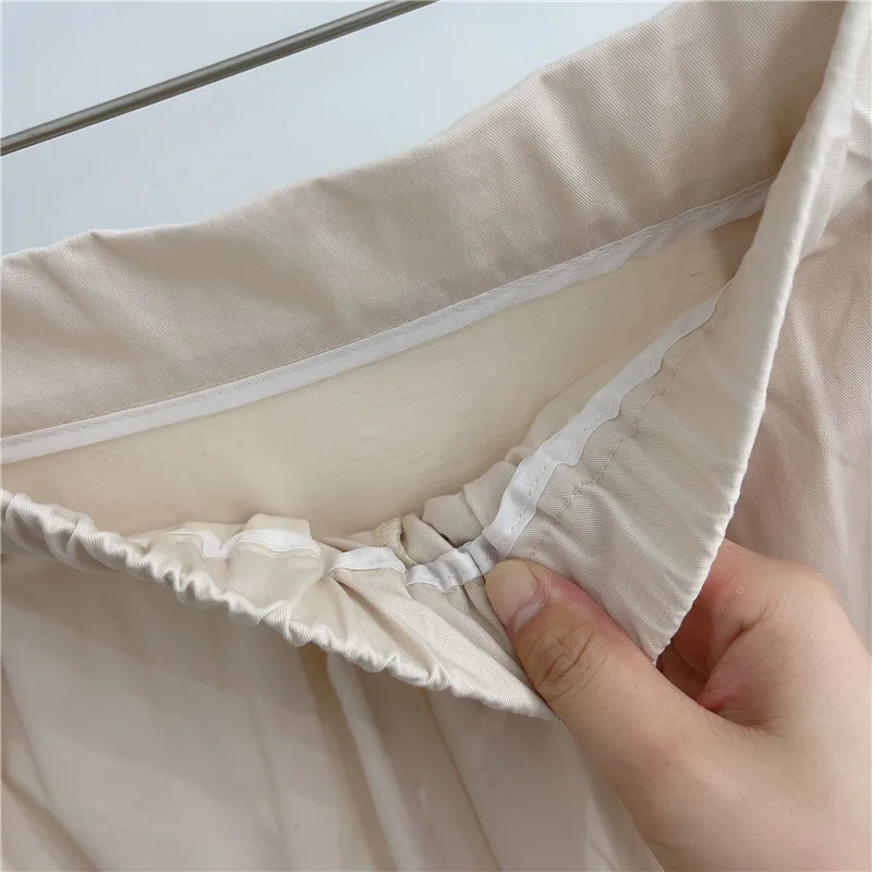 Autumn Preppy Pleated Long Cotton Skirts Mustard Temperament A-line Calf Length | Женская одежда