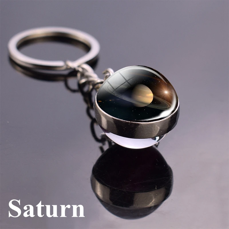 

Solar System Planet Keyring Galaxy Nebula Space Keychain Moon Earth Sun Mars Art Picture Double Side Glass Ball Key Chain