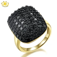 hutang yellow gold color womens cluster ring natural gemstone black spinel 925 sterling silver rings fine elegant jewelry gift