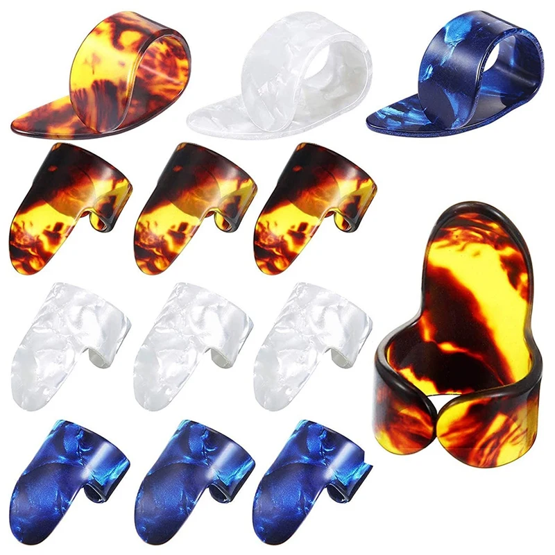 

Thumb Picks Finger Picks, Medium, Flat Thumbpicks, Celluloid Guitar Thumb Finger Picks with Storage Box Case 12 Pcs