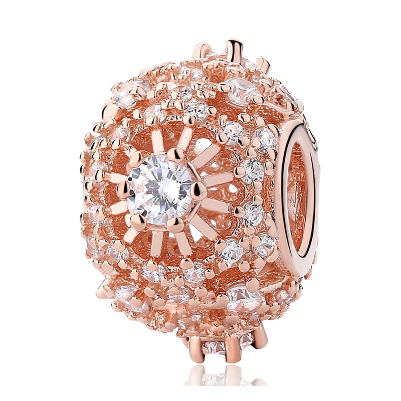 YW20279-Rose Authentic 925 Sterling Silver Beads Charm Crystal charm Rose Gold Clear CZ Fit Original Pandora Bracelet Women Diy Jewelry - Цвет: YW20279-Rose