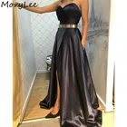 Платья для выпускного вечера, черные, милые, без рукавов, с Боковым Разрезом, высокое качество, атласные платья для выпускного вечера с молнией сзади, vestidos de fiesta de noche