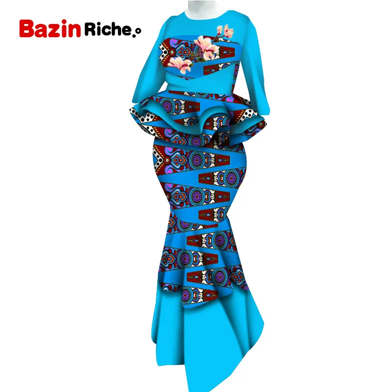 Новые африканские женские комплекты Bazin с топом и юбкой комплект из 2 частей