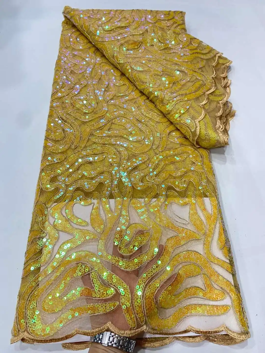 

African French Tulle Sequins Lace Fabric 2022 High Quality Lace Material Nigerian Lace Fabrics 5 Yards/lot For Garment DPQ1-18