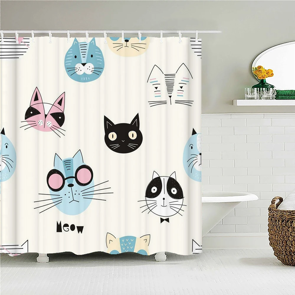 

Cartoon Animal Bath Curtain Waterproof Fabric Shower Curtains lovely Cat Fish Dinosaur Bathtub Screen for Bathroom Home Decor