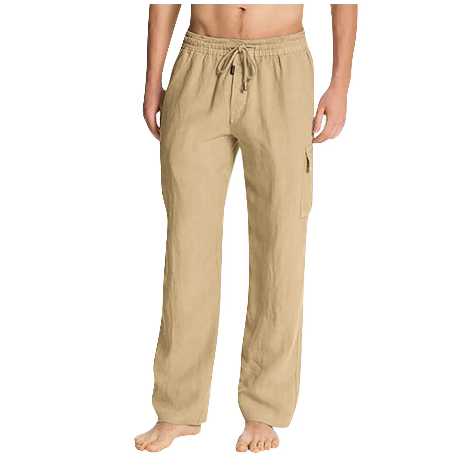 

Sexy High Waist Sport Leggings Men Fashion Cotton linen Plus Size Casual Elastic Waist Pockets Long Pants Squat Proof Pants