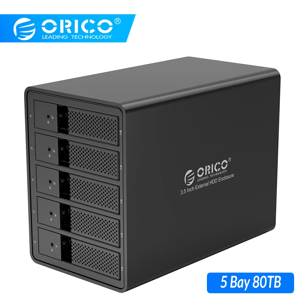 ORICO 5 Bay 3,5 ''USB3.0 HDD док-станция Поддержка 80 ТБ UASP с 150 Вт внутренний адаптер питания алюминиевый SATA к USB 3,0 чехол для HDD
