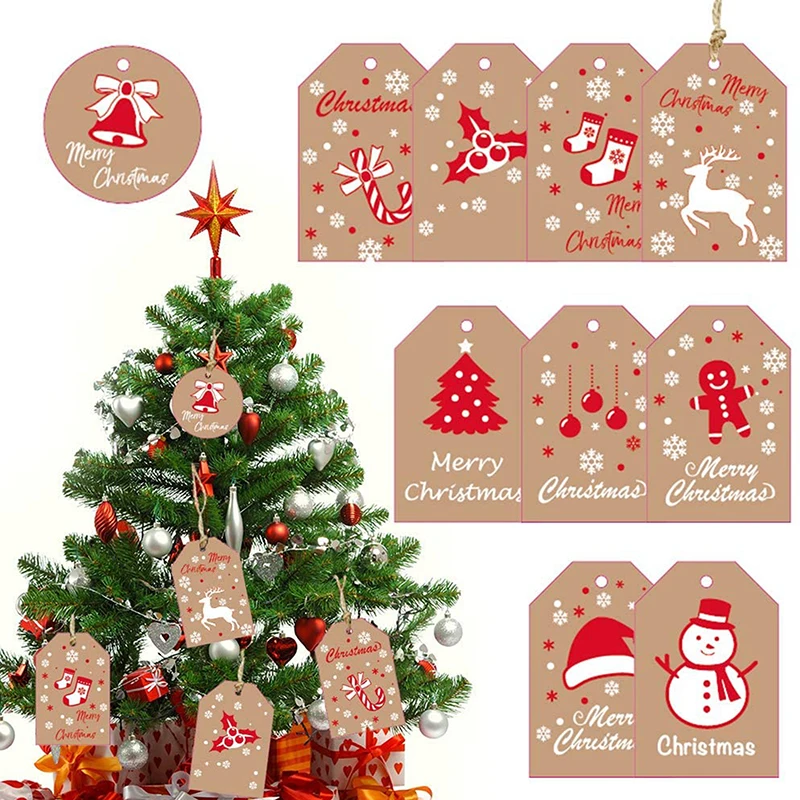 

Рождественская бирка из крафт-бумаги в стиле ретро, снежинка, Рождественская елка, подарок Санта-Клаус, колокольчик, бирки, бумажные открытк...