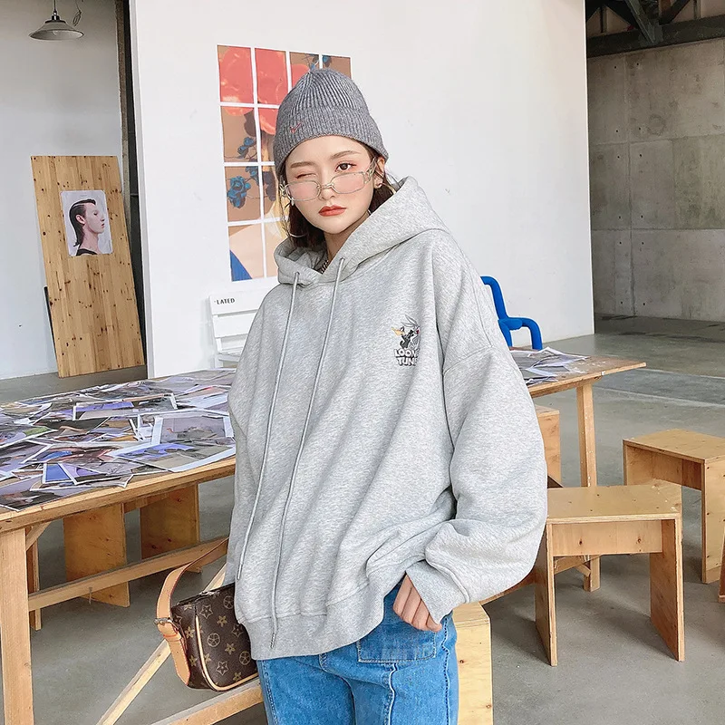 

Clothing Women 2021 Winter New Korean Version Plus Velvet Women's Hood Loose Show Thin Student Tide