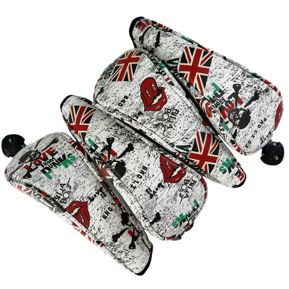 

Golf Club Headcovers 4Pcs Set Hybrid Wooden Skull Print PU Leather Waterproof Protect
