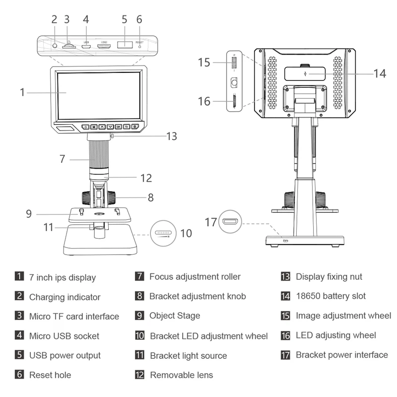 

Digital Microscope 7 Inch LCD 12 Million Pixel 2000X Maginfication Repair Soldering Tool Electron Microscope