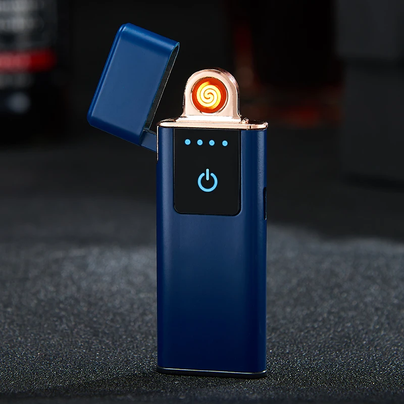 Blue Двусторонняя зажигание USB электрическая зажигалка для сигарет ветрозащитные Плазменные дуговые зажигалки Вольфрамовая нагревательная катушка Зажигалка гаджеты для мужчин - Цвет: Blue