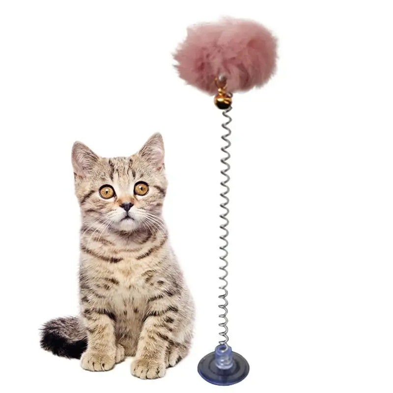 

Pet Toy 1pc Cat Teaser Toy Interactive Plush Cat Spring Wand Kitten Toy Ball With Sucker Bell Pet Supplies Pet Accessories For